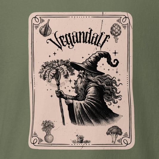 Vegandalf, vegan wizard on vintage playing card, ALF, fantasy, vegan T-shirt, unisex