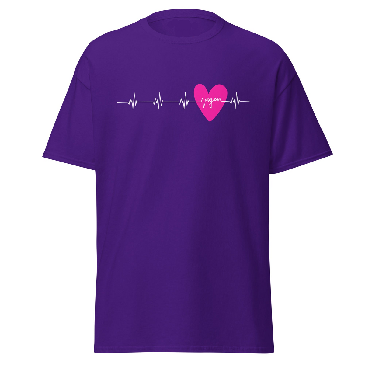 Herzschlag mit vegan (weiß) & Herz in Pink, veganes T-Shirt, Unisex