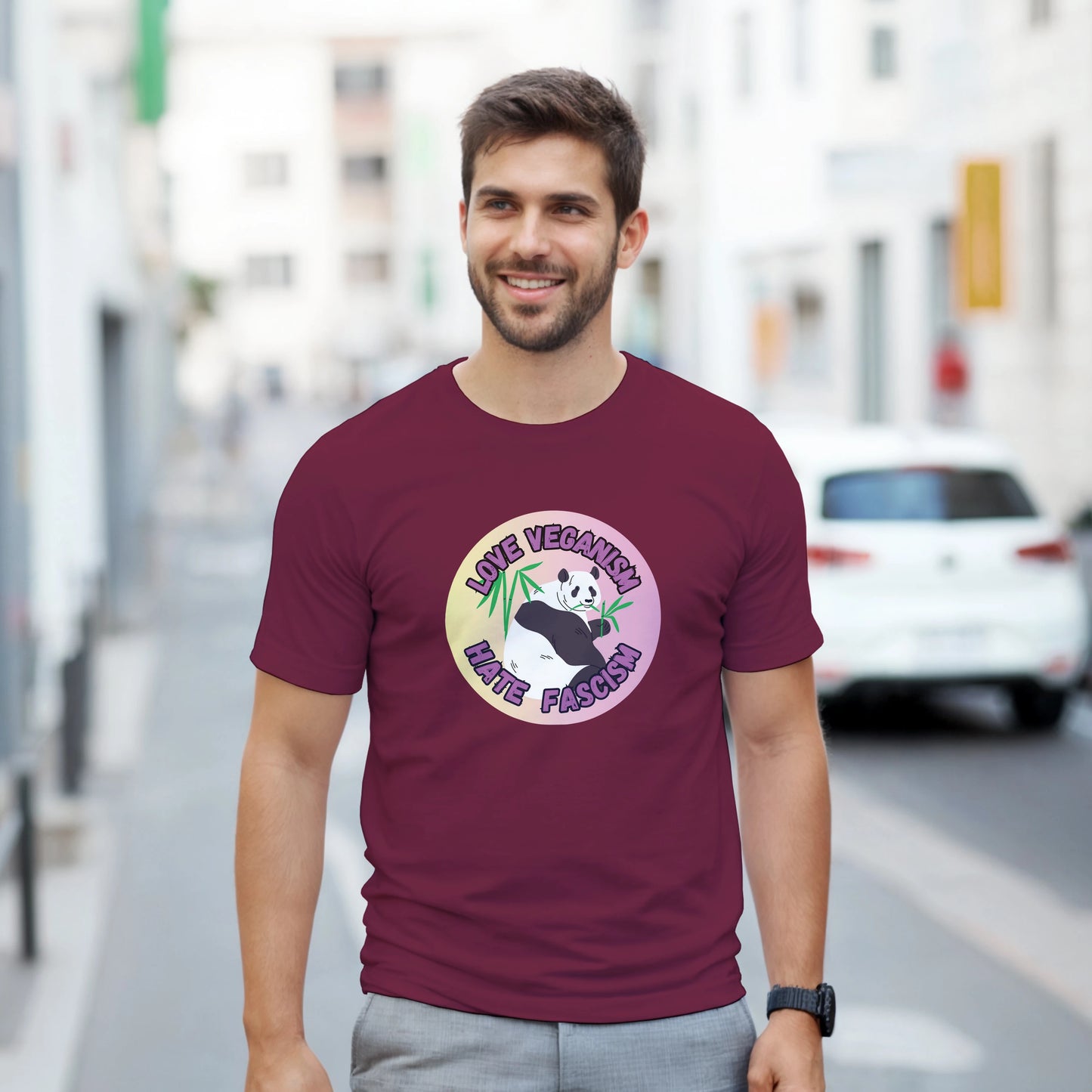 Love Veganism Hate Fascism Panda, vegane Antifa, veganes T-Shirt, Unisex