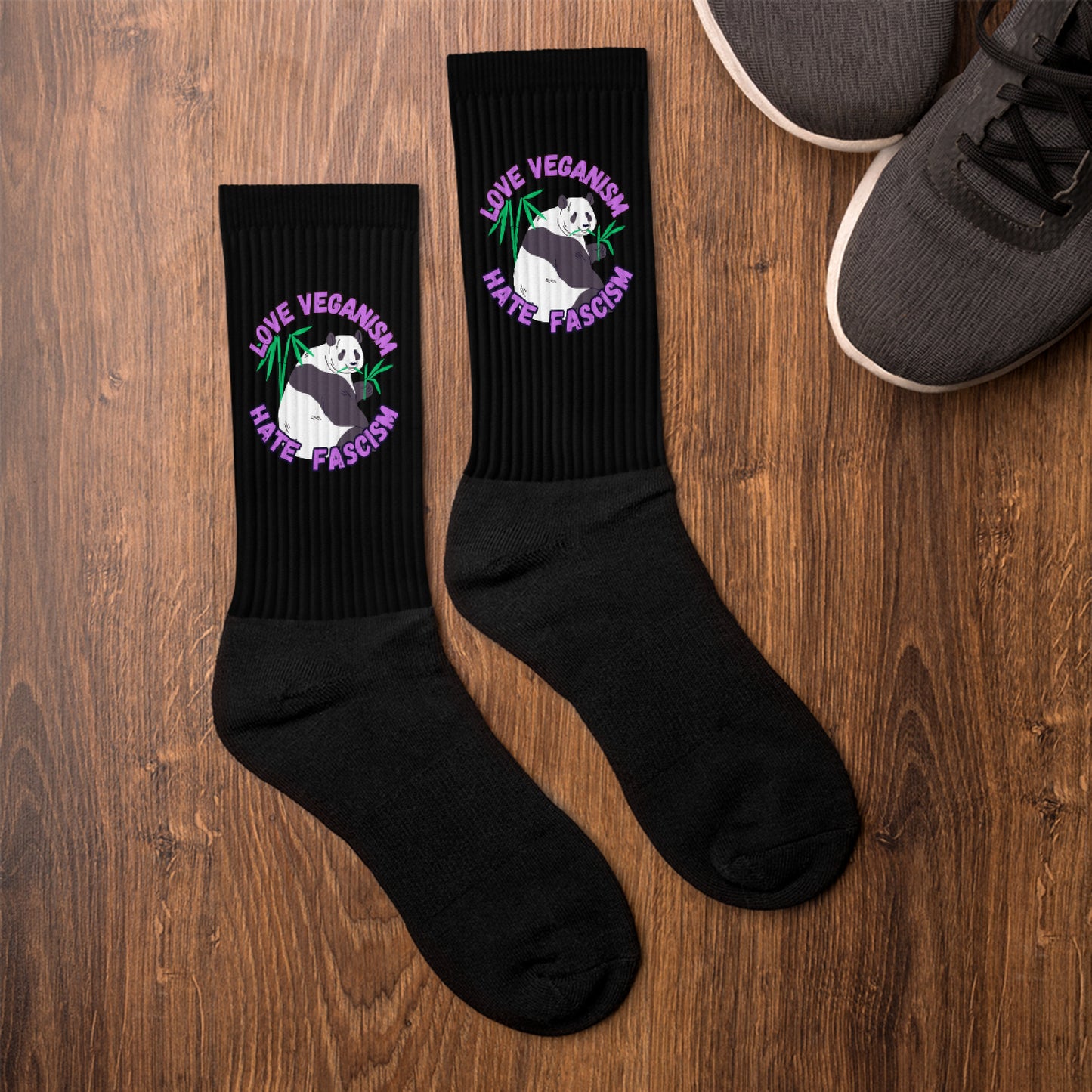 Love Veganism Hate Fascism Panda, vegan Antifa, vegan stockings / socks