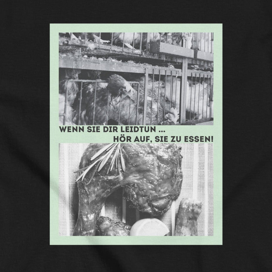 Hühner vs. Hühnerbein (sw), veganes Tierliebe Statement, veganes T-Shirt, Unisex
