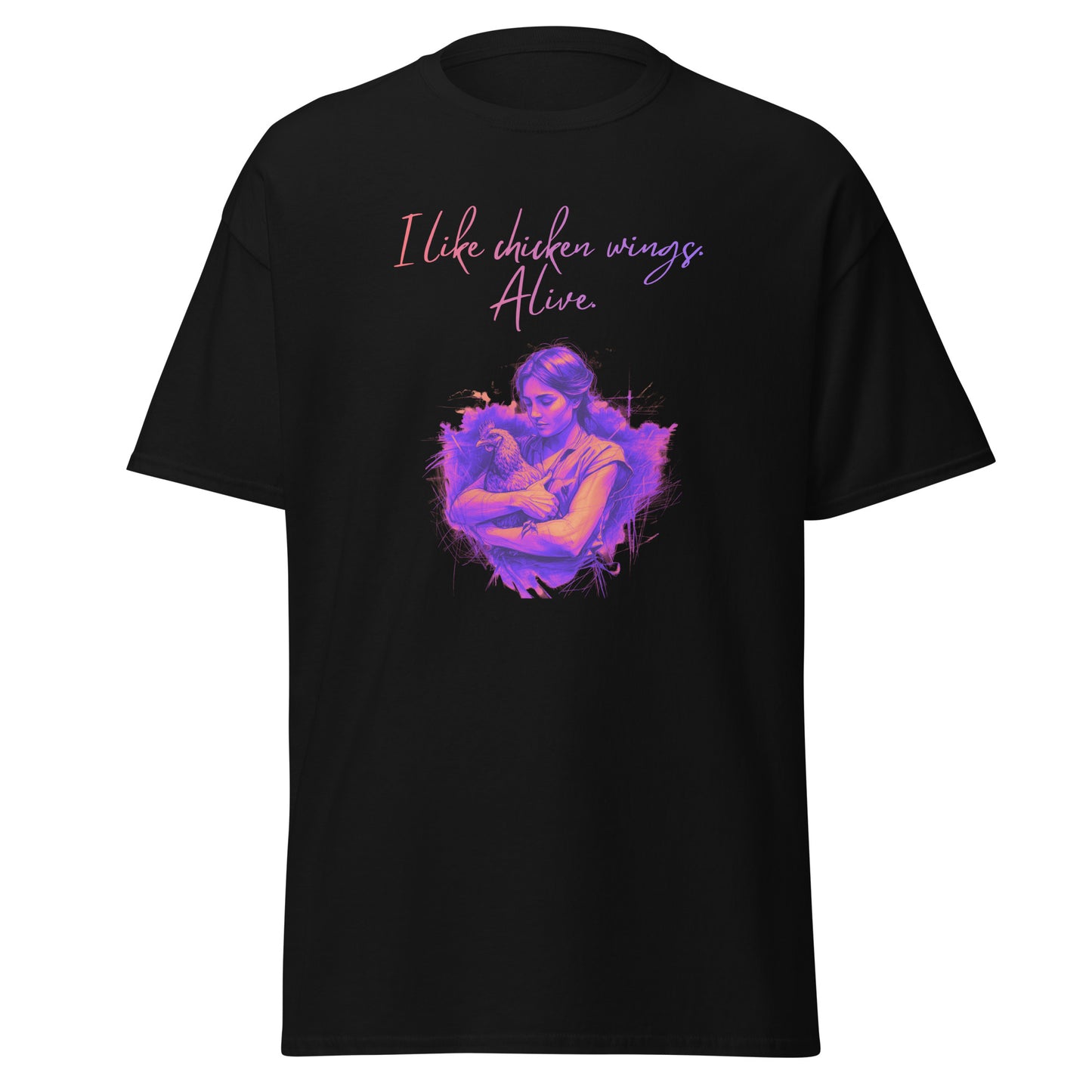 I like chicken wings. Alive. Hühner-Liebe, veganes T-Shirt, Unisex
