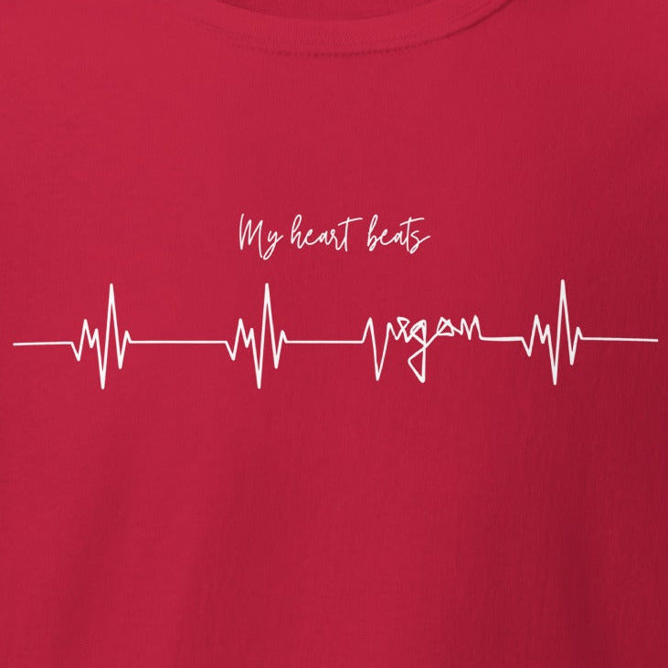 My heart beats vegan, heartbeat, heart rate in white, vegan t-shirt, unisex