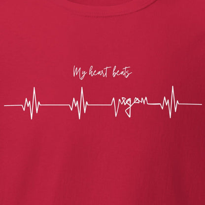 My heart beats vegan, heartbeat, heart rate in white, vegan t-shirt, unisex