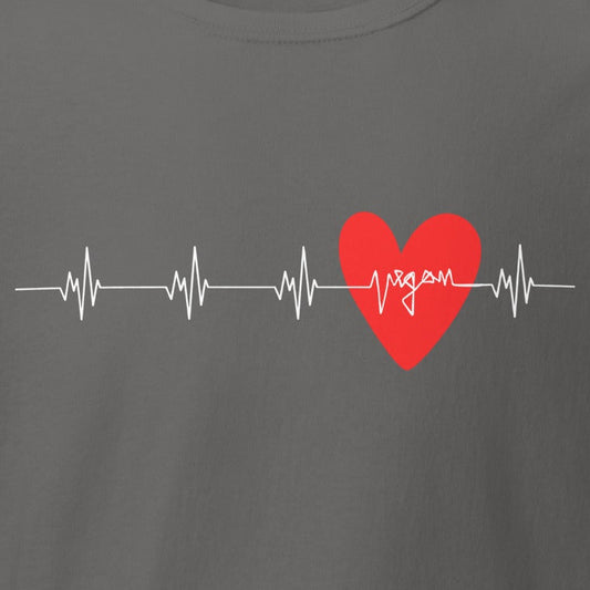 Weiße Herzfrequenz, Herzschlag mit "vegan" & Herz in Rot, veganes T-Shirt, Unisex
