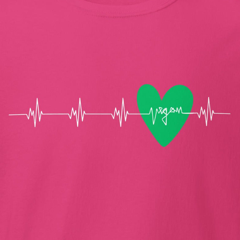 Herzschlag mit vegan (weiß) & Herz in Grün, veganes T-Shirt, Unisex
