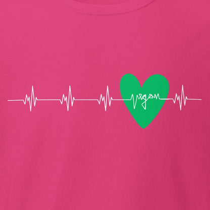 Herzschlag mit vegan (weiß) & Herz in Grün, veganes T-Shirt, Unisex