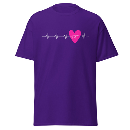 Herzschlag mit vegan (weiß) & Herz in Pink, veganes T-Shirt, Unisex
