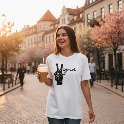 Vegan Peace / Victory Handzeichen, Statement-Shirt, veganes T-Shirt, Unisex